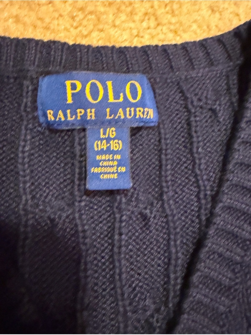 Polo by Ralph Lauren Navy Cable-Knit V-Neck Sweater Vest with Red Pony - Picture 5 of 6